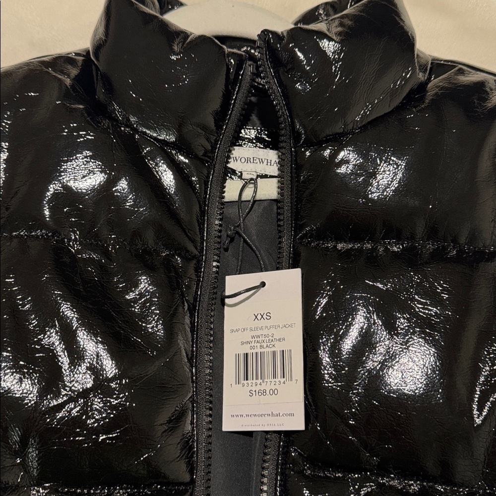 Weworewhat Faux Leather Snap Off Sleeve Puffer Jacket in Black - Picture 5 of 5